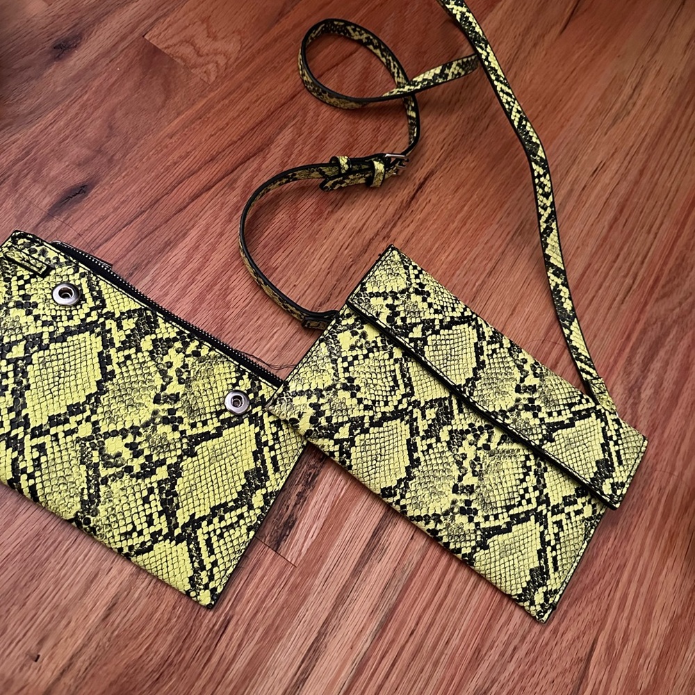 Lime green snake skin cross body bag